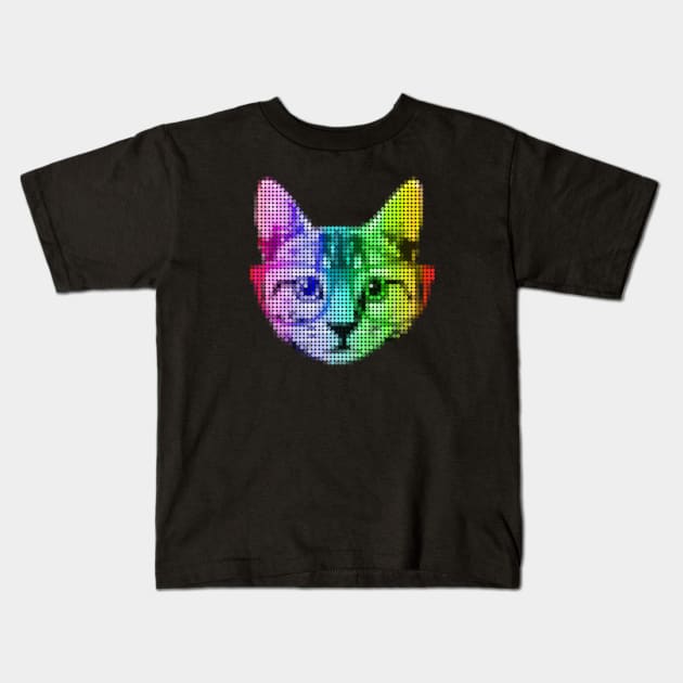 Rainbow Pop Art Cat with Glasses Kids T-Shirt by robotface